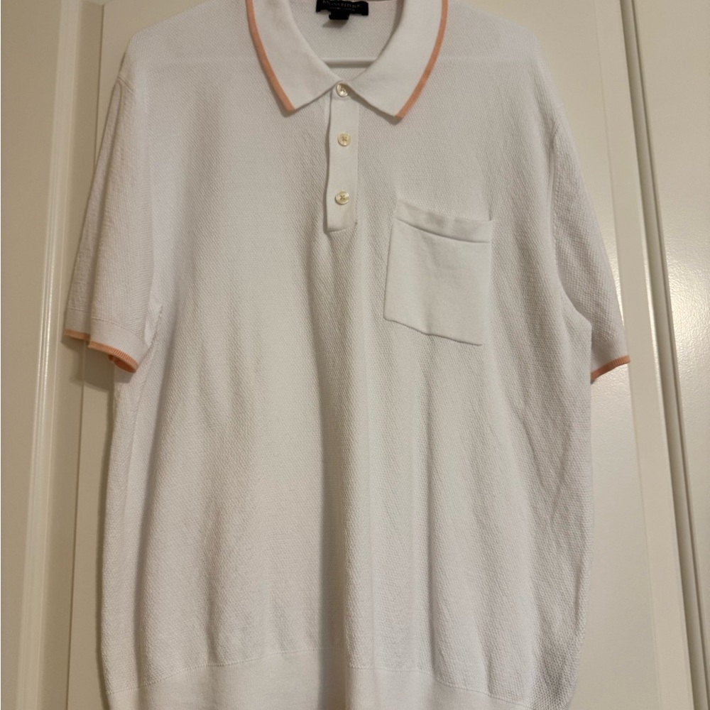 Banana Republic White Jax Sweater Polo with Peach Trim